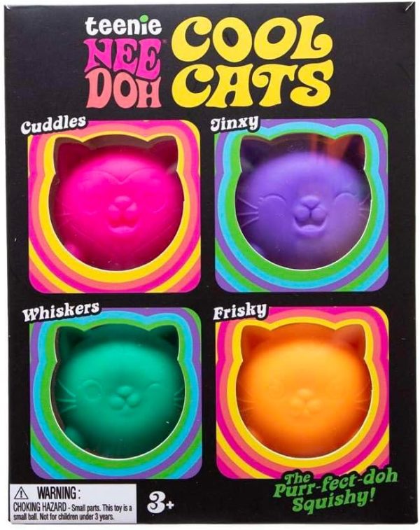 Schylling NeeDoh Cool Kitten Teenie Needoh 4 Pack - Sensory Squeeze Toy - 1.5 in Diameter - Colors May Vary