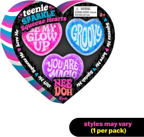 Schylling Needoh Teenie Sparkle Hearts - Sensory Squeeze Toy - Colors May Vary