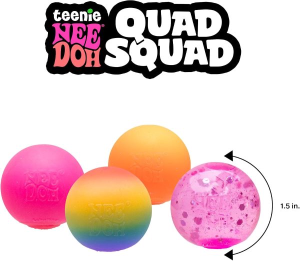 Schylling NeeDoh Teenie Quad Squad Needoh 4 Pack - Sensory Squeeze Toy - 1.5 in Diameter - Colors May Vary