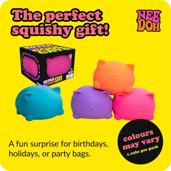 Schylling NeeDoh Super Cool Cat - Sensory Fidget Toy - Assorted Colors - Ages 3 to Adult (Pack of 1)