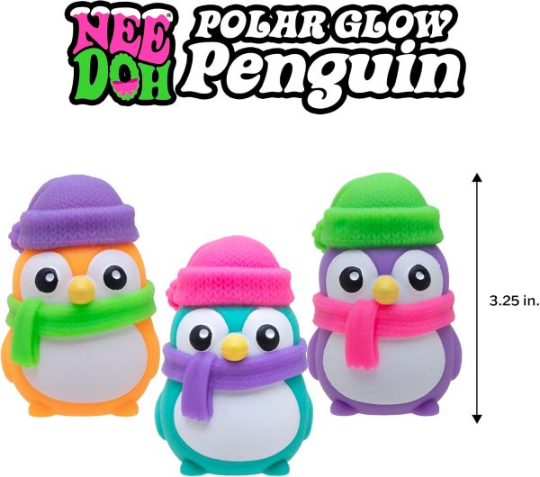 Schylling NeeDoh Polar Glow Penguin - Sensory Squeeze Toy - Assorted Colors Glow in The Dark - Ages 3+ (Pack of 1)