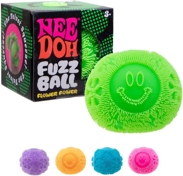 Schylling NeeDoh Fuzz Ball Flower Power - Sensory Toy with a Velvet Texture and Soft Cloud Squish - Pattern You Can See and Feel - Ages 3 and Up - Color May Vary; One Per Pack