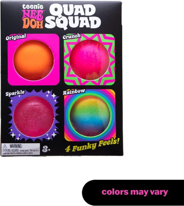 Schylling NeeDoh Teenie Quad Squad Needoh 4 Pack - Sensory Squeeze Toy - 1.5 in Diameter - Colors May Vary