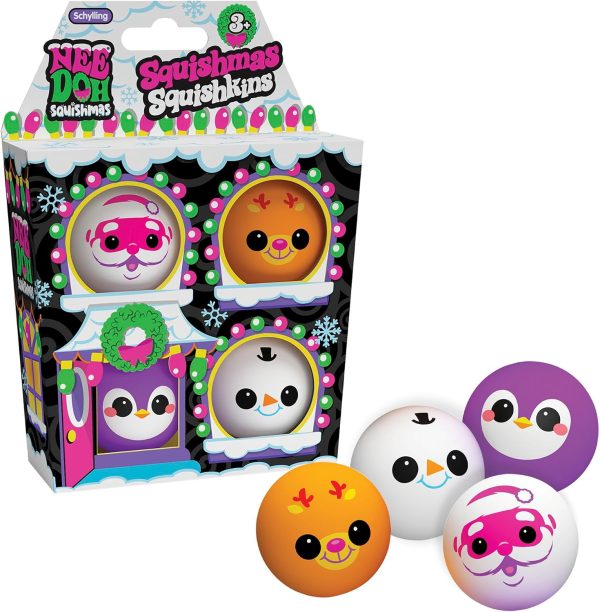 Schylling NeeDoh Squishmas Squishkins - Christmas Squeeze Toy - 4 Mini Groovy Globs - Ages 3 to Adult