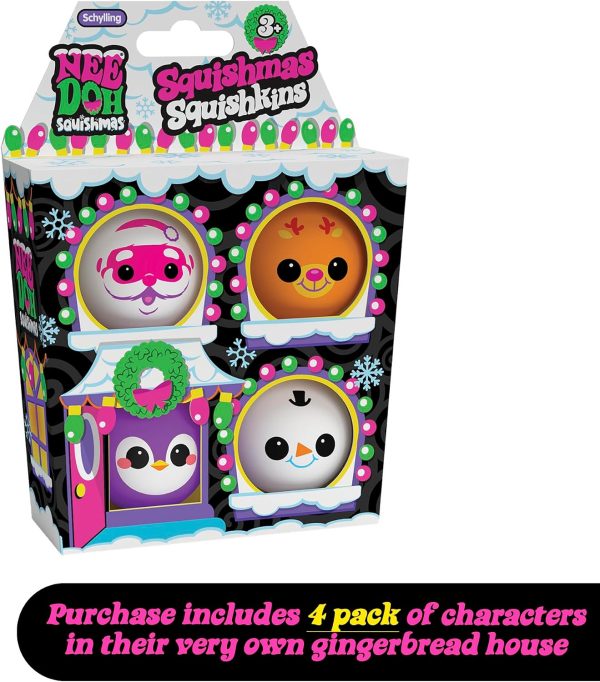 Schylling NeeDoh Squishmas Squishkins - Christmas Squeeze Toy - 4 Mini Groovy Globs - Ages 3 to Adult