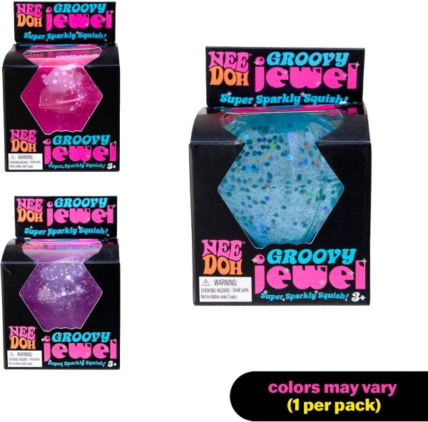 Schylling NeeDoh Groovy Jewel - Sensory Toy - Satisfying Super Sparkly Liquid Filling - Ages 3 and Up - Color May Vary; One Per Pack
